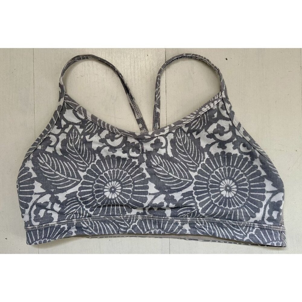 Lululemon Flow Y Bra IV Beachy Floral White Fossil Size‎ 8 EUC